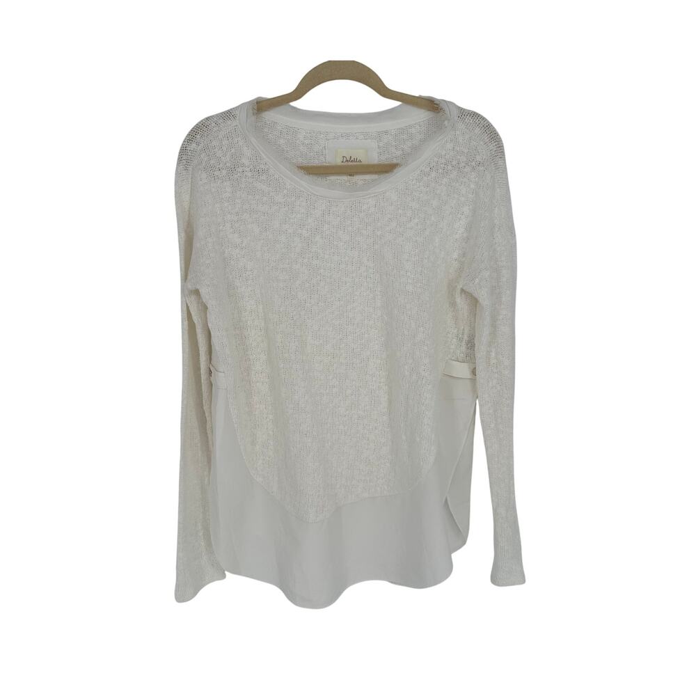 Anthropologie Deletta Mixed Media Top Womens S White Knit Layered Sleeve Blouse